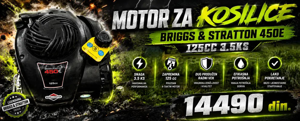 Motor ugradni za kosilice Briggs & Stratton 450E 125cc 3,5KS - 14.490 din.