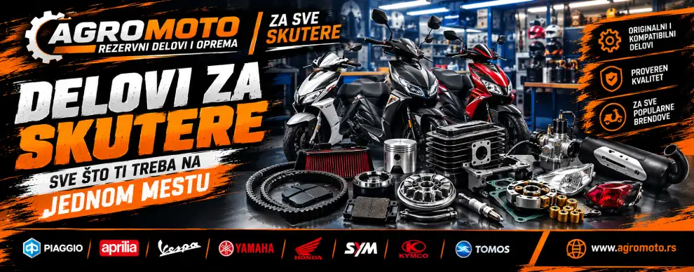 Vaš skuter zaslužuje samo najbolje rezervne delove kako bi ostao pouzdan i u vrhunskom stanju. Naša prodavnica nudi širok asortiman rezervnih delova za 2t i 4t skutere, a možete koristiti filtere kako biste brzo pronašli odgovarajuće proizvode.  Naša ponuda obuhvata motorne delove skutera, elektroinstalaciju, karburatore, rezervoare, filtere, komponente rama, kočioni sistem, prenosni sistem, startere i mnoge druge delove.