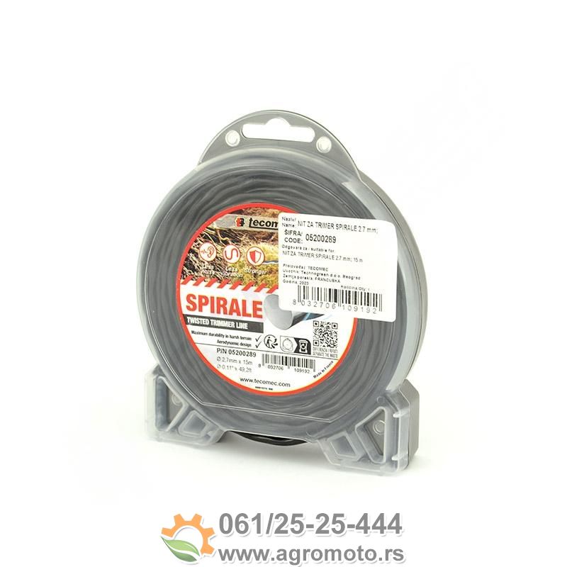 Struna za trimer SPIRALE 2,7mm 15m Tecomec, slika 1 - Struna za trimer