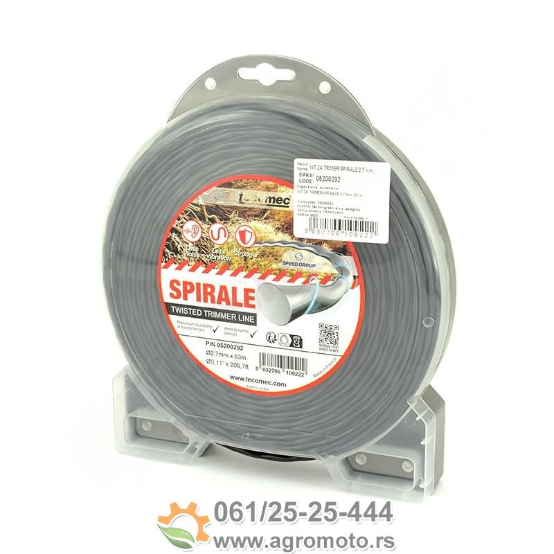 Struna za trimer SPIRALE 2,7mm 62m Tecomec, slika 1 - Struna za trimer