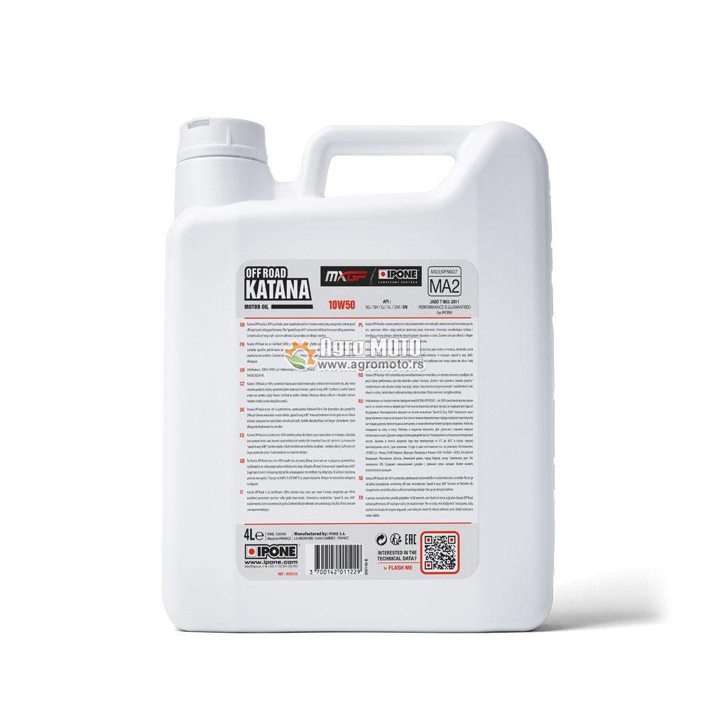Motorno ulje IPONE Off Road Katana 10W-50 4T 4L, slika 2 - Motorna ulja za 4T motocikle
