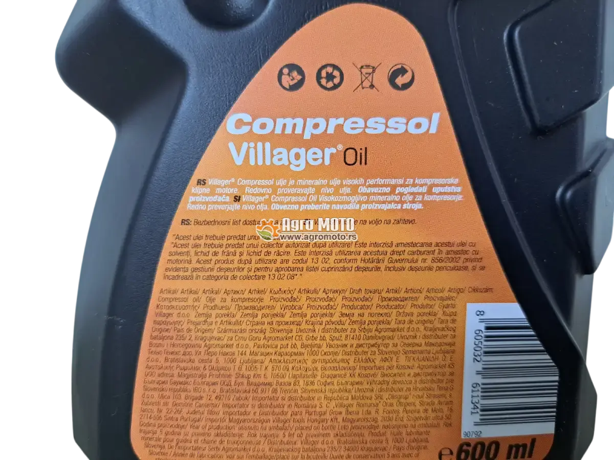 Ulje za kompresore Compressol 600 ml Villager, slika 3 - Ulje za motokultivator