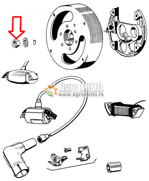 Matica magneta i kvačila Tomos Automatik A35 A5 M10x1 mm, slika 2 - Elektroinstalacija za TOMOS
