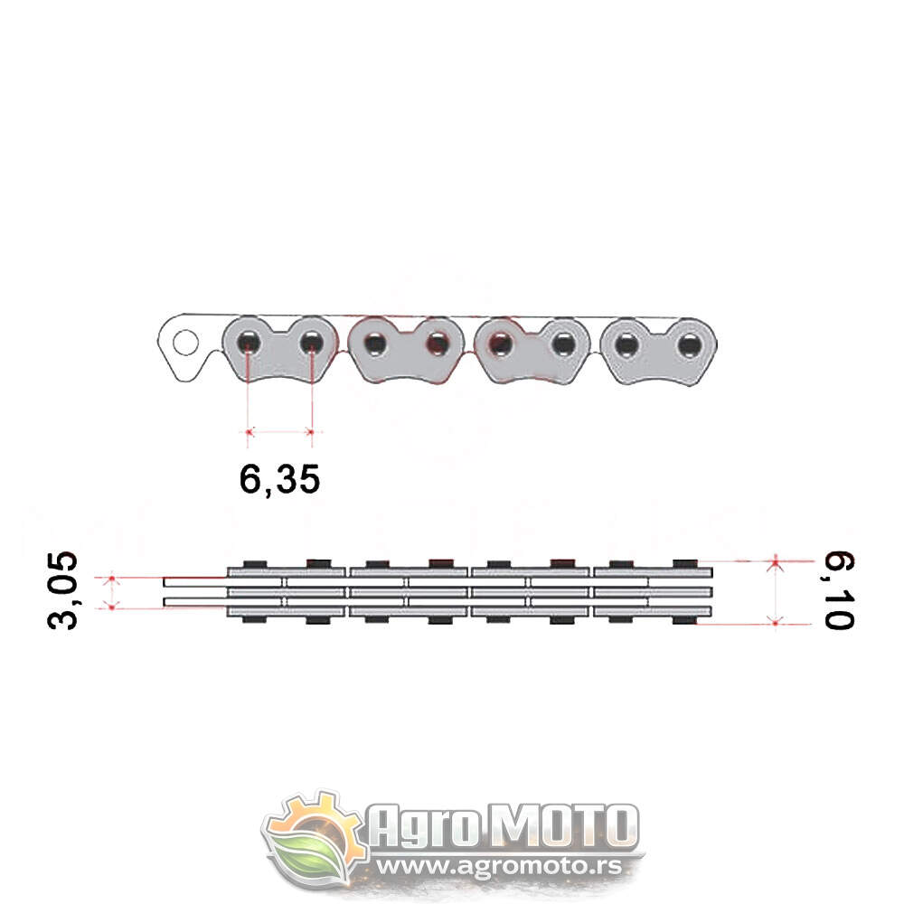 Lanac bregaste osovine GY6 125cc 4T 90 linkova, slika 2 - Zupčenje motora
