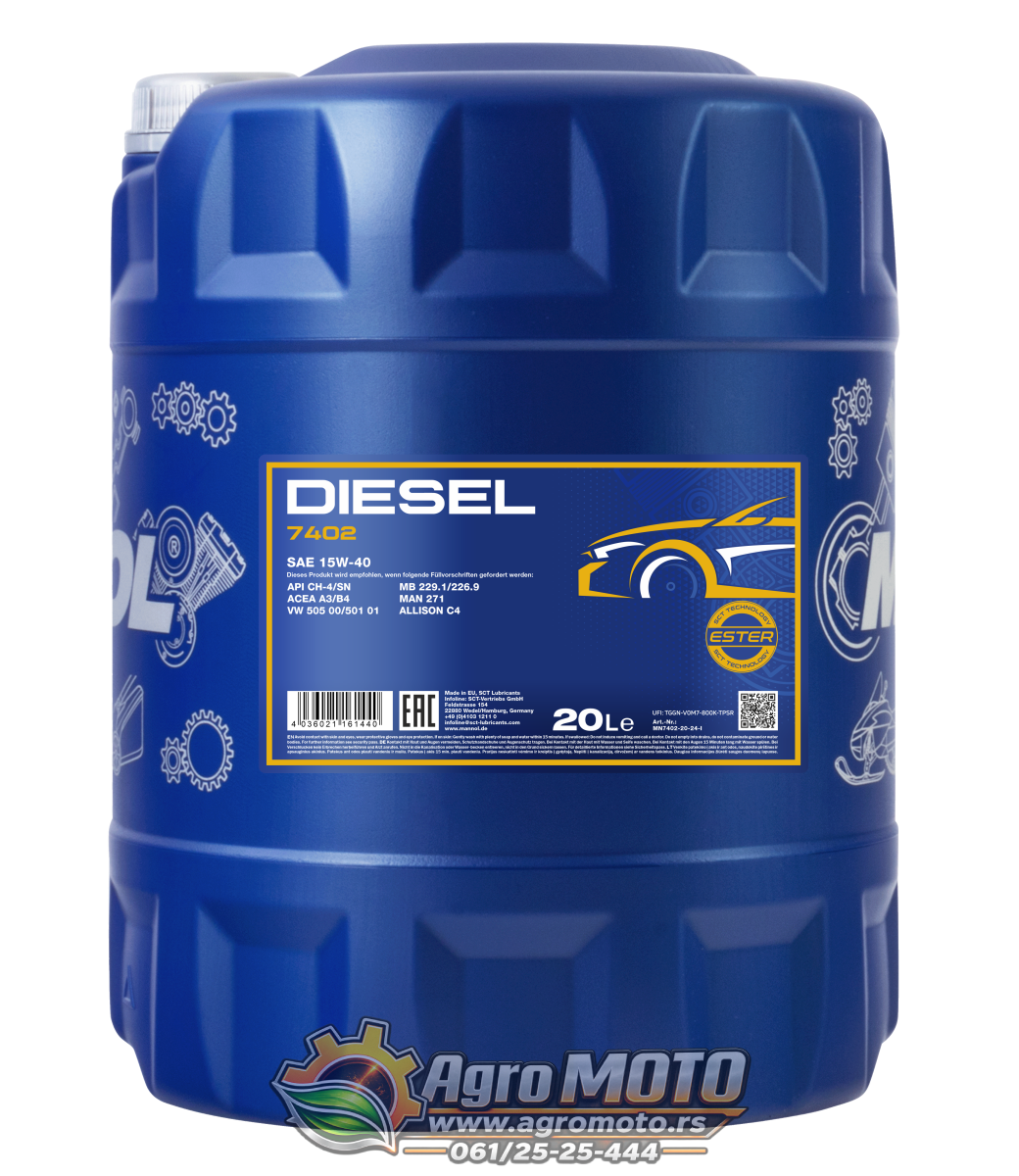 Motorno ulje MANNOL Diesel 15W-40 7402 20L, slika 1 - Motorna ulja za automobile