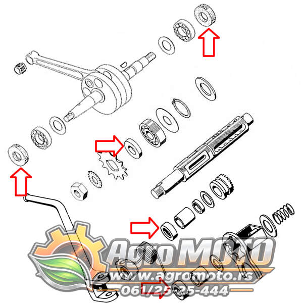 Semerinzi motora Tomos APN BT50 ATX50 CTX80 novi tip kvalitet set, slika 2 - Startni mehanizam za TOMOS