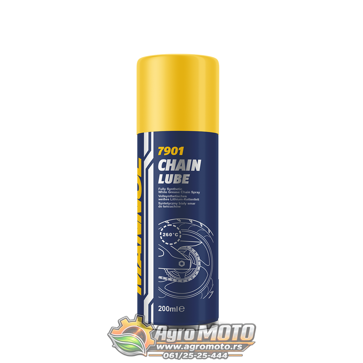 Sprej za podmazivanje lanca MANNOL Chain Lube 7901 200 ml, slika 1 - Kozmetika i održavanje