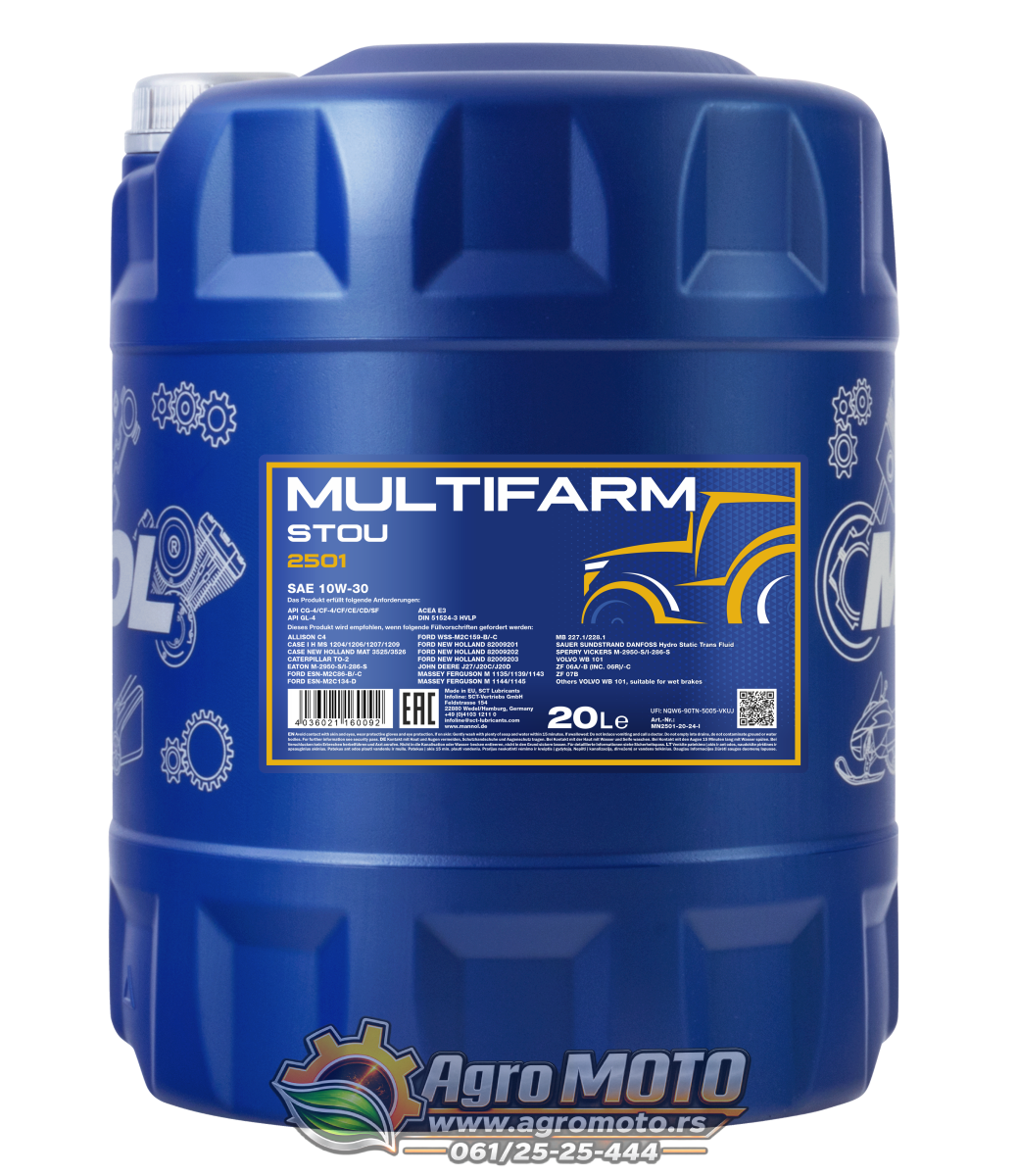 Ulje univerzalno MANNOL Multifarm STOU SAE 10W-30 2501 20L, slika 2 - Transmisiona ulja