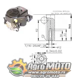 Motor ugradni za traktor kosilice Loncin 17 KS dvocilindrični sa anlaserom 25,4x80mm, slika 2 - Ugradni motori za kosilice