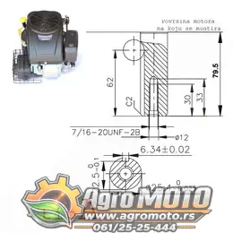 Motor ugradni za traktor kosilice Loncin LC1P92F-2-A 452cm³ 12,5KS 25x80mm, slika 2 - Ugradni motori za kosilice